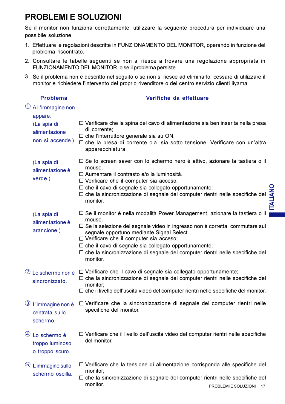 Problemi e soluzioni | Iiyama AX3835UT User Manual | Page 133 / 136