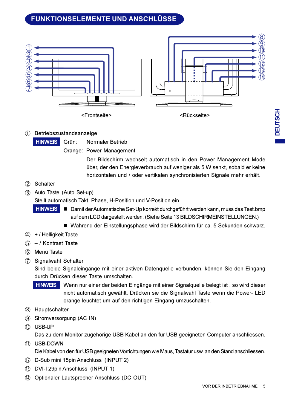 Funktionselemente und anschlüsse | Iiyama AX3835UT User Manual | Page 33 / 136