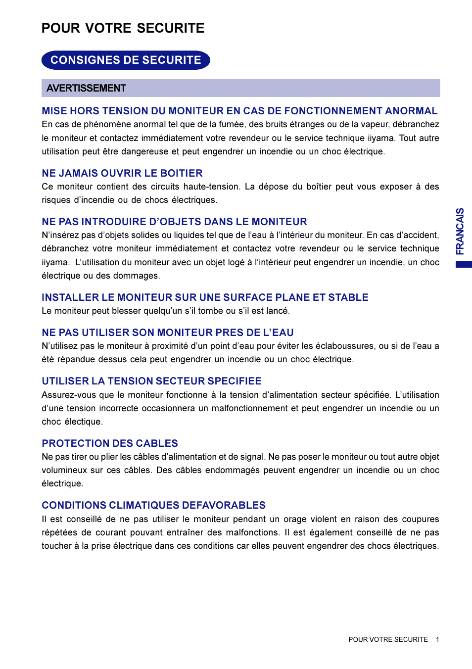 Pour votre securite | Iiyama AX3835UT User Manual | Page 51 / 136