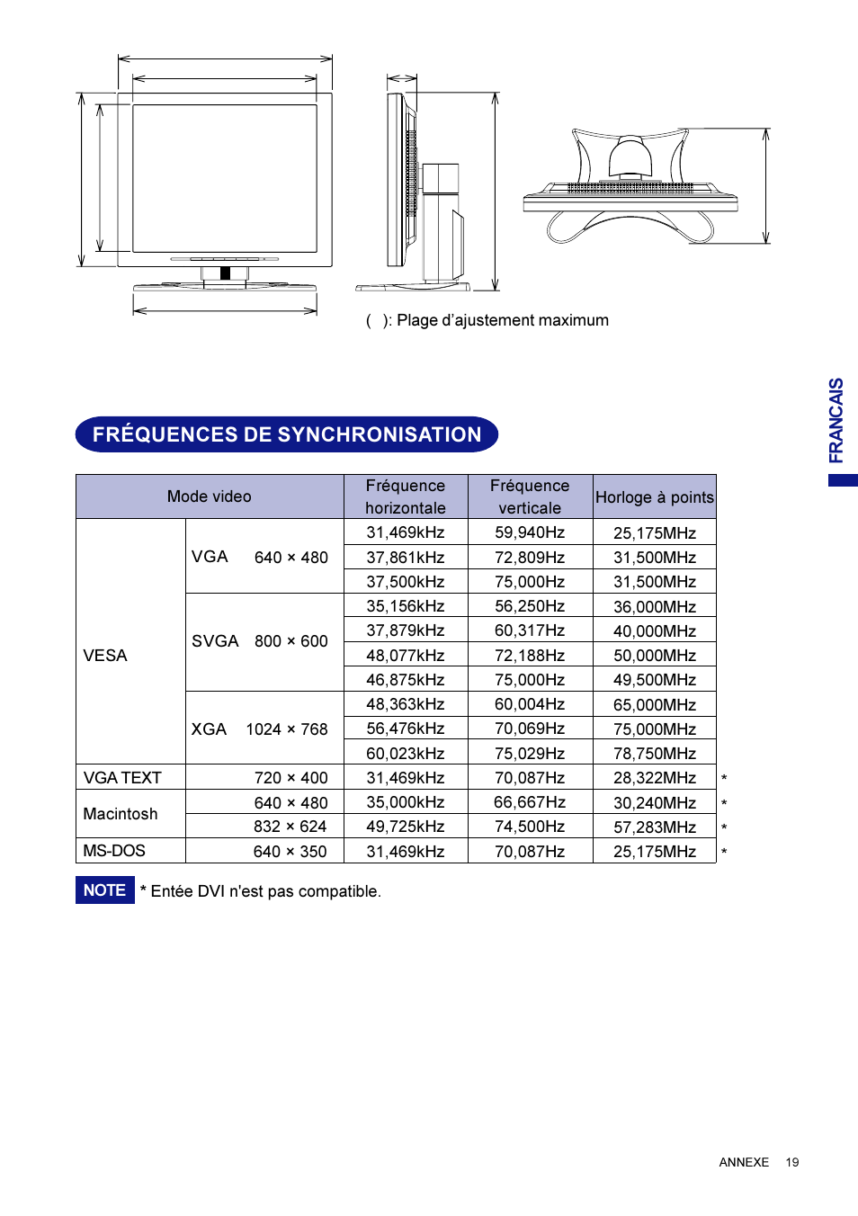 Fréquences de synchronisation | Iiyama AX3835UT User Manual | Page 69 / 136