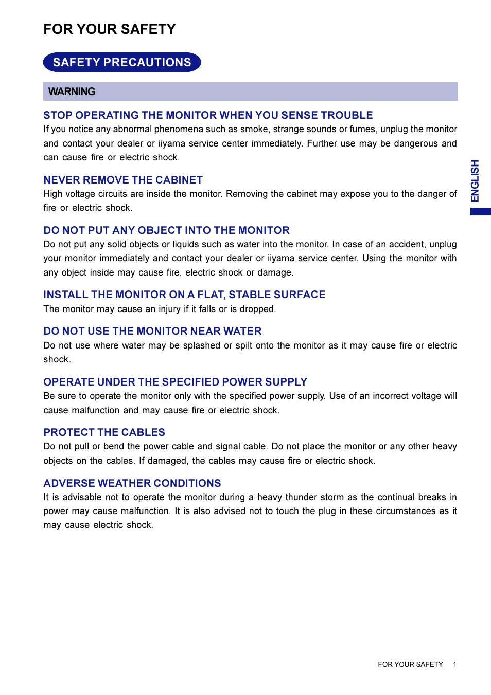 For your safety | Iiyama AX3835UT User Manual | Page 7 / 136