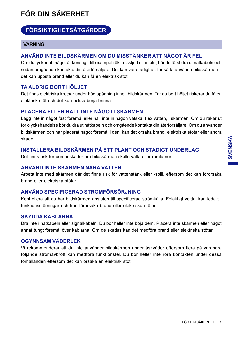 För din säkerhet | Iiyama AX3835UT User Manual | Page 95 / 136