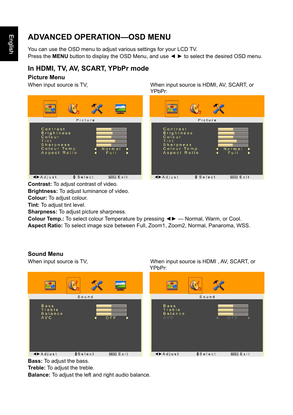 Advanced operation—osd menu | Iiyama PROLITE PLC1900WTV User Manual | Page 16 / 23