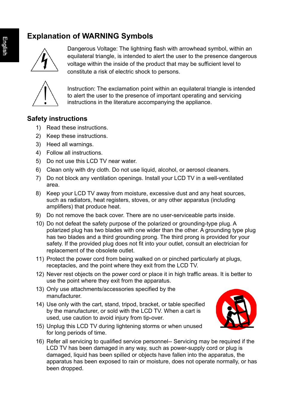 Explanation of warning symbols | Iiyama PROLITE PLC1900WTV User Manual | Page 2 / 23