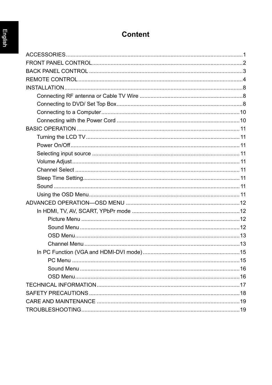 Content | Iiyama PROLITE PLC1900WTV User Manual | Page 4 / 23