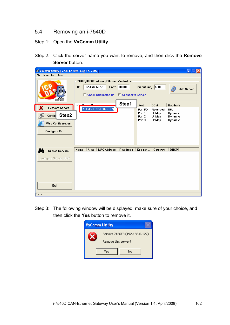 4 removing an i-7540d, Removing an i-7540d | ICP DAS USA I-7540D User Manual | Page 102 / 121