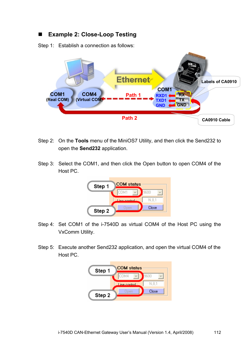 Example 2: close-loop testing | ICP DAS USA I-7540D User Manual | Page 112 / 121