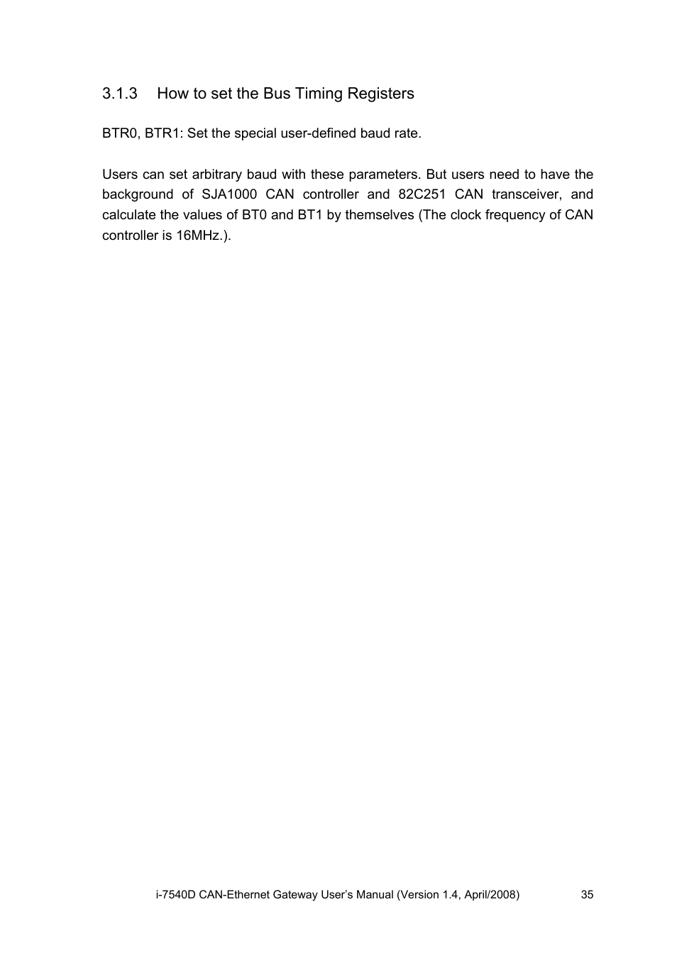 3 how to set the bus timing registers, How to set the bus timing registers | ICP DAS USA I-7540D User Manual | Page 35 / 121