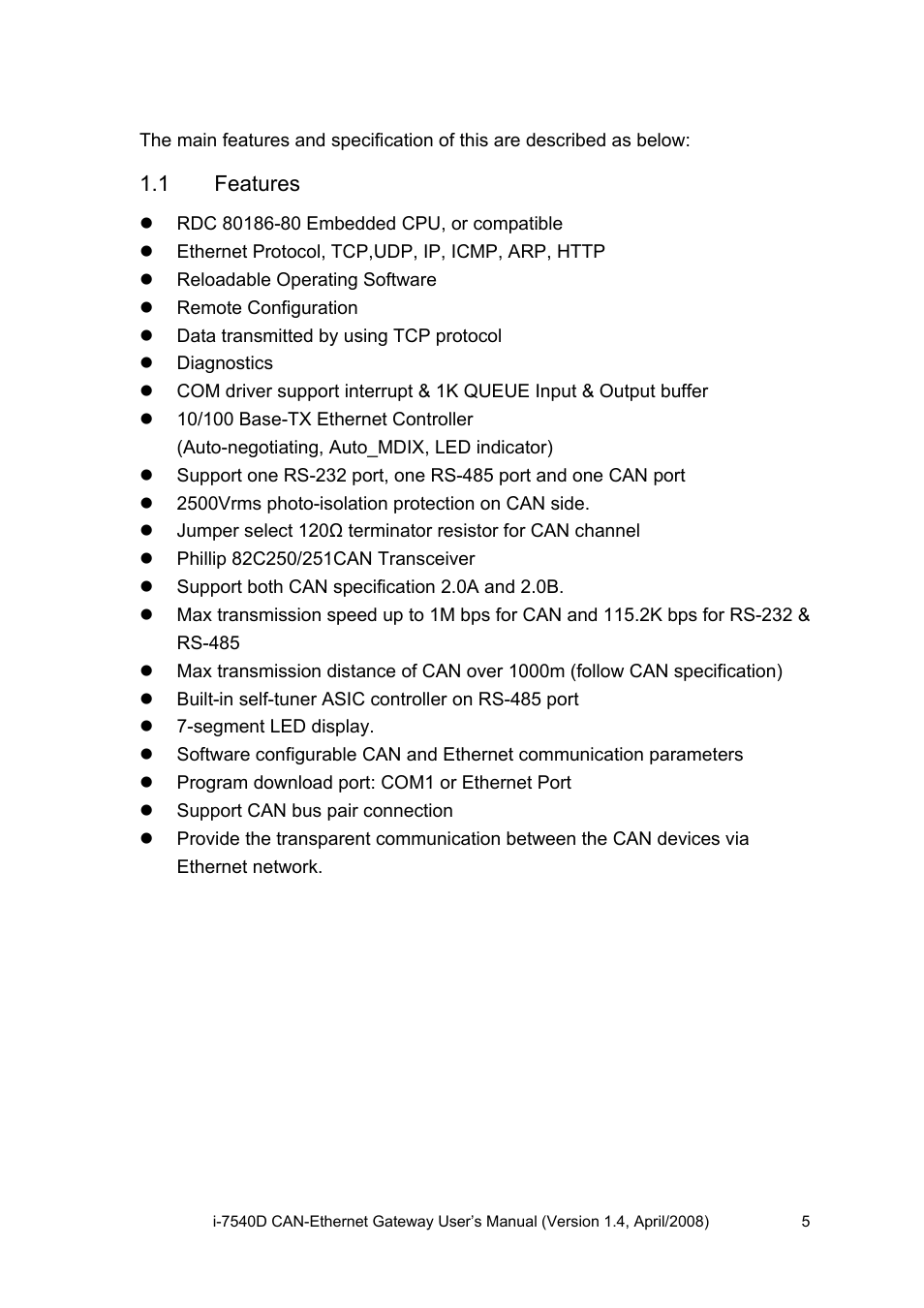 1 features, Features | ICP DAS USA I-7540D User Manual | Page 5 / 121