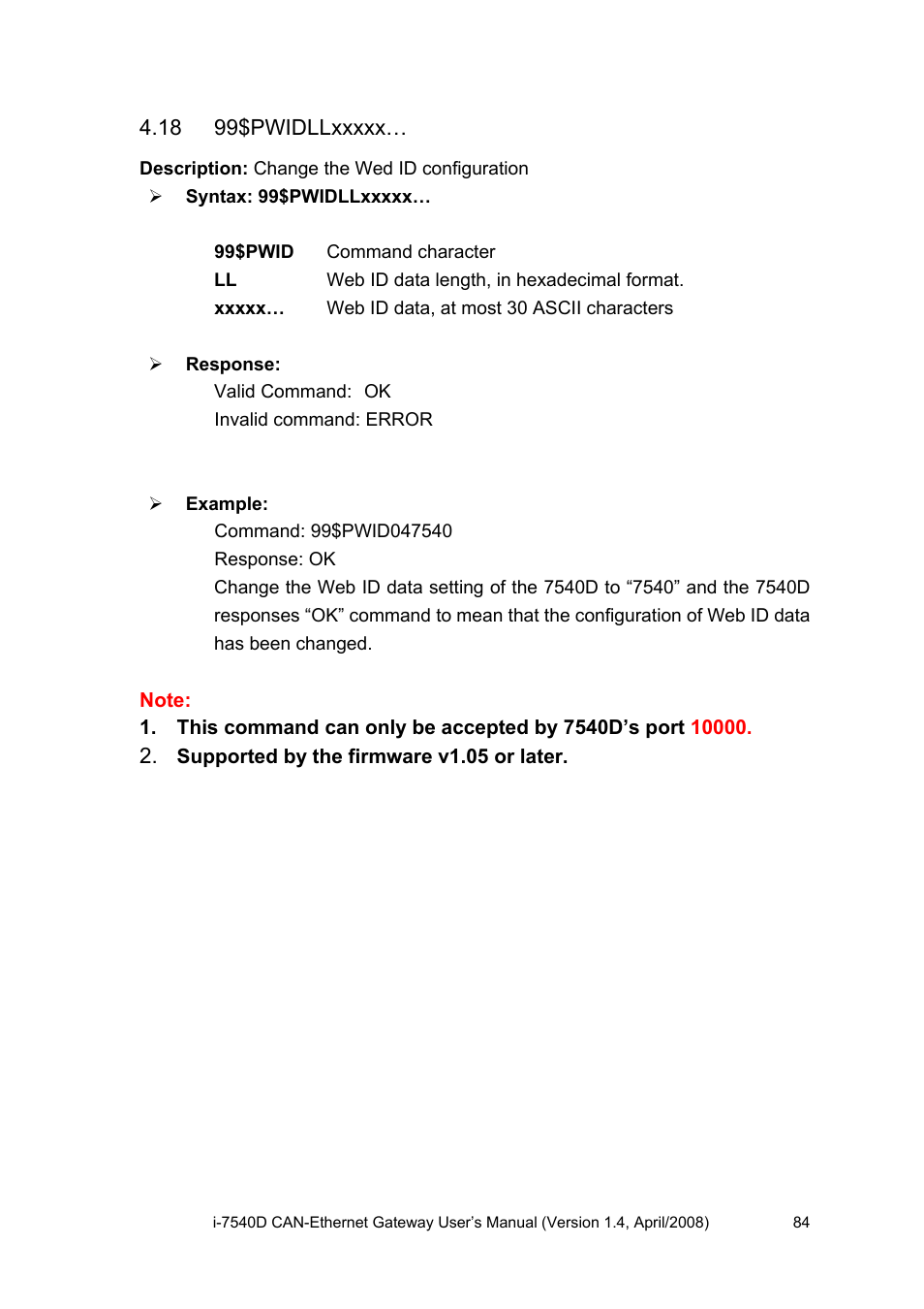 18 99$pwidllxxxxx, 99$pwidllxxxxx | ICP DAS USA I-7540D User Manual | Page 84 / 121