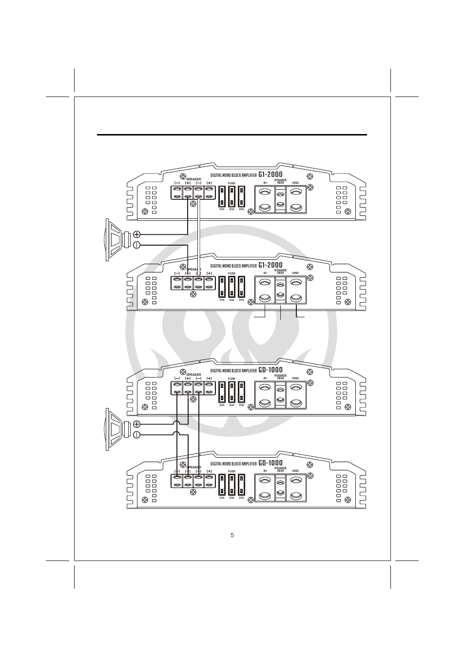 Вк 7, Speaker wiring, Gd-1000 | Mono bridged | Interfire Audio G1-3000 User Manual | Page 7 / 16