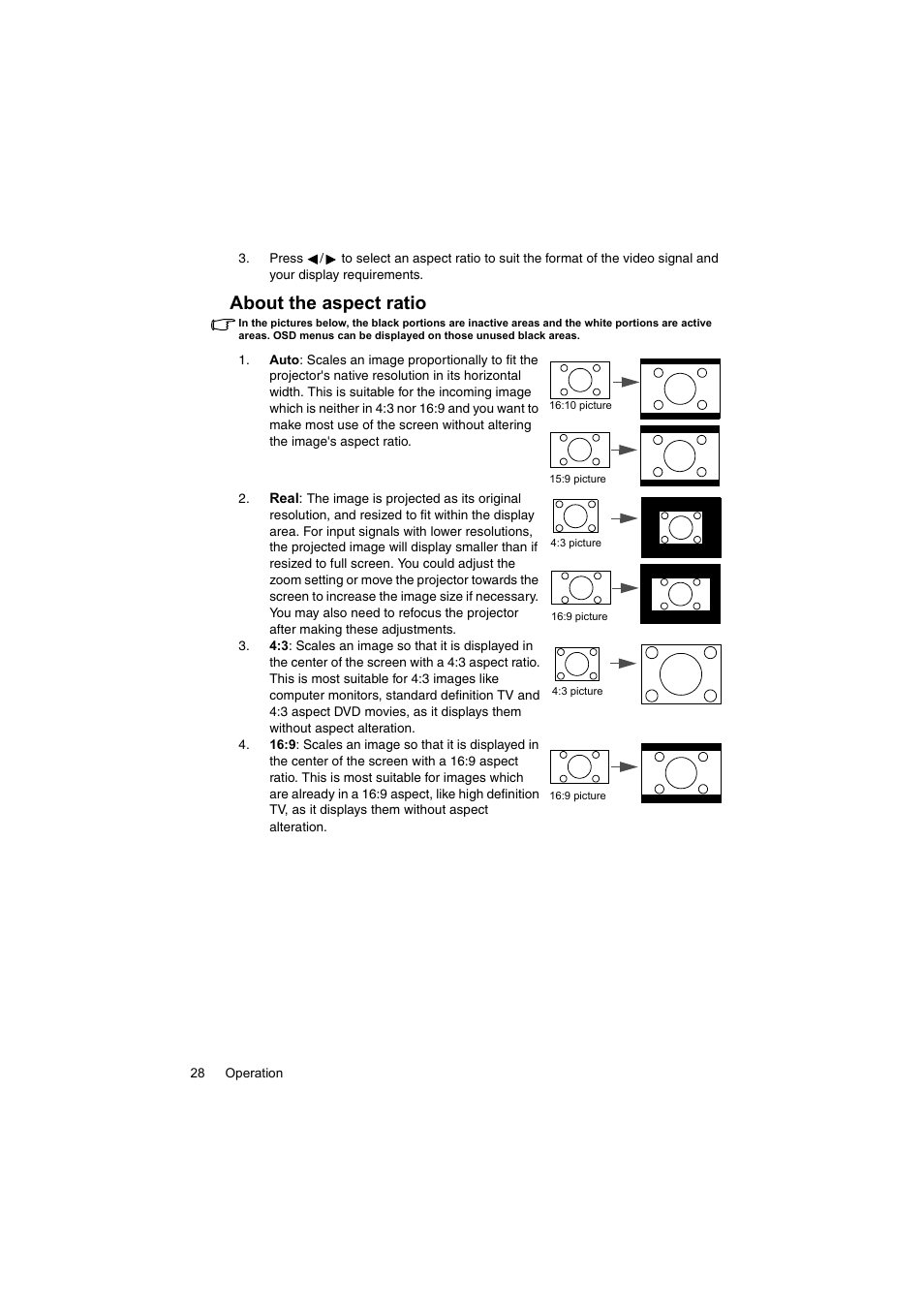 About the aspect ratio | InFocus IN100 User Manual | Page 28 / 55