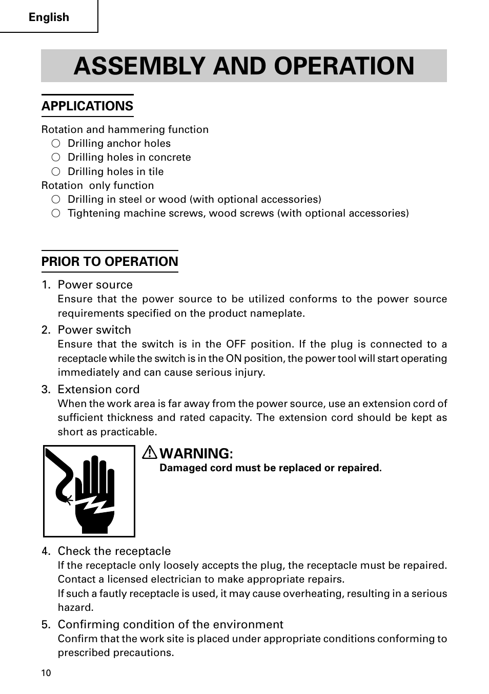 Assembly and operation, Warning | InFocus DH 24PD3 User Manual | Page 10 / 76