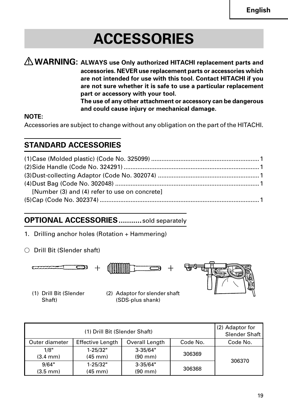 Accessories, Warning, Standard accessories | Optional accessories | InFocus DH 24PD3 User Manual | Page 19 / 76