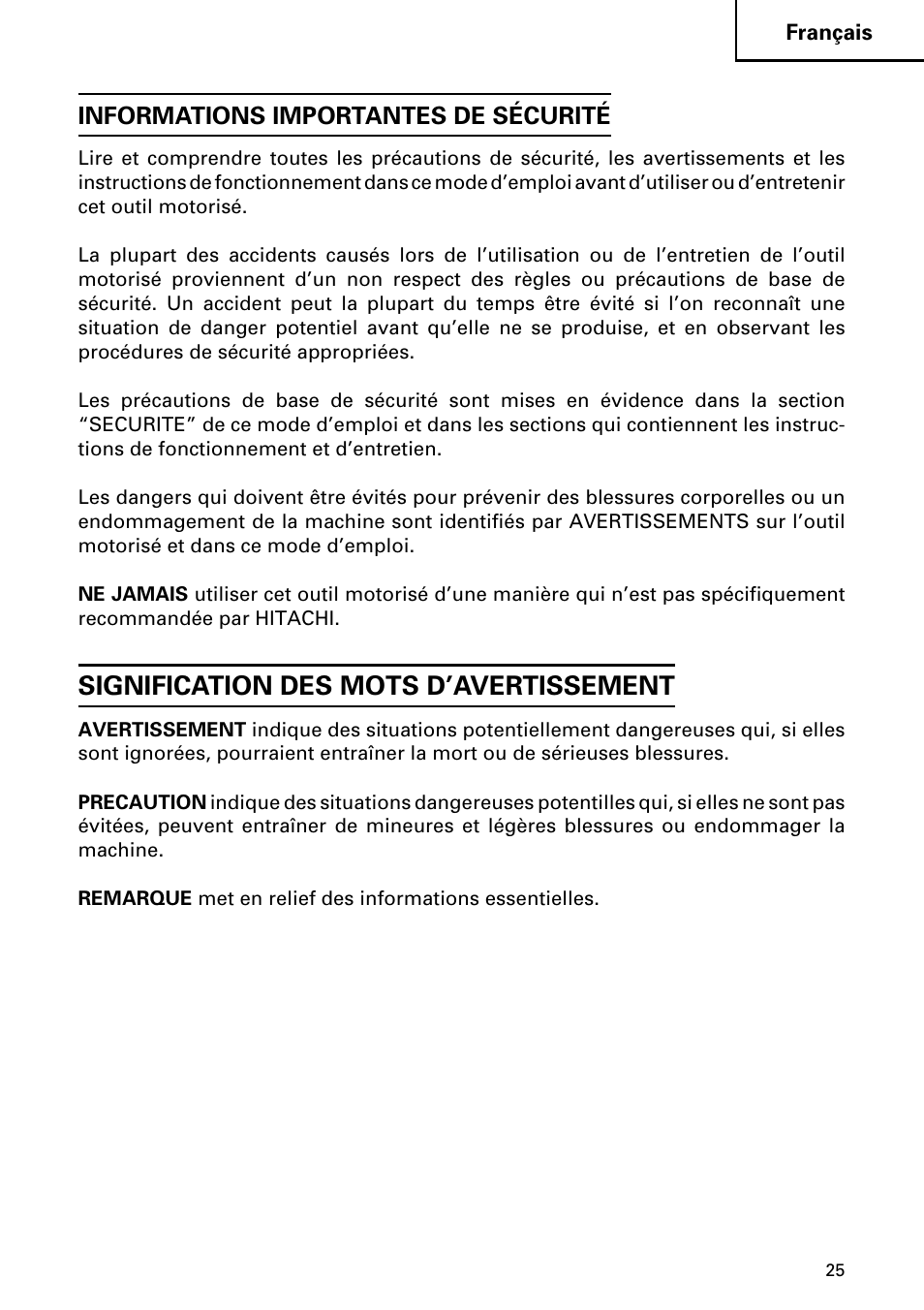 Signification des mots d’avertissement | InFocus DH 24PD3 User Manual | Page 25 / 76