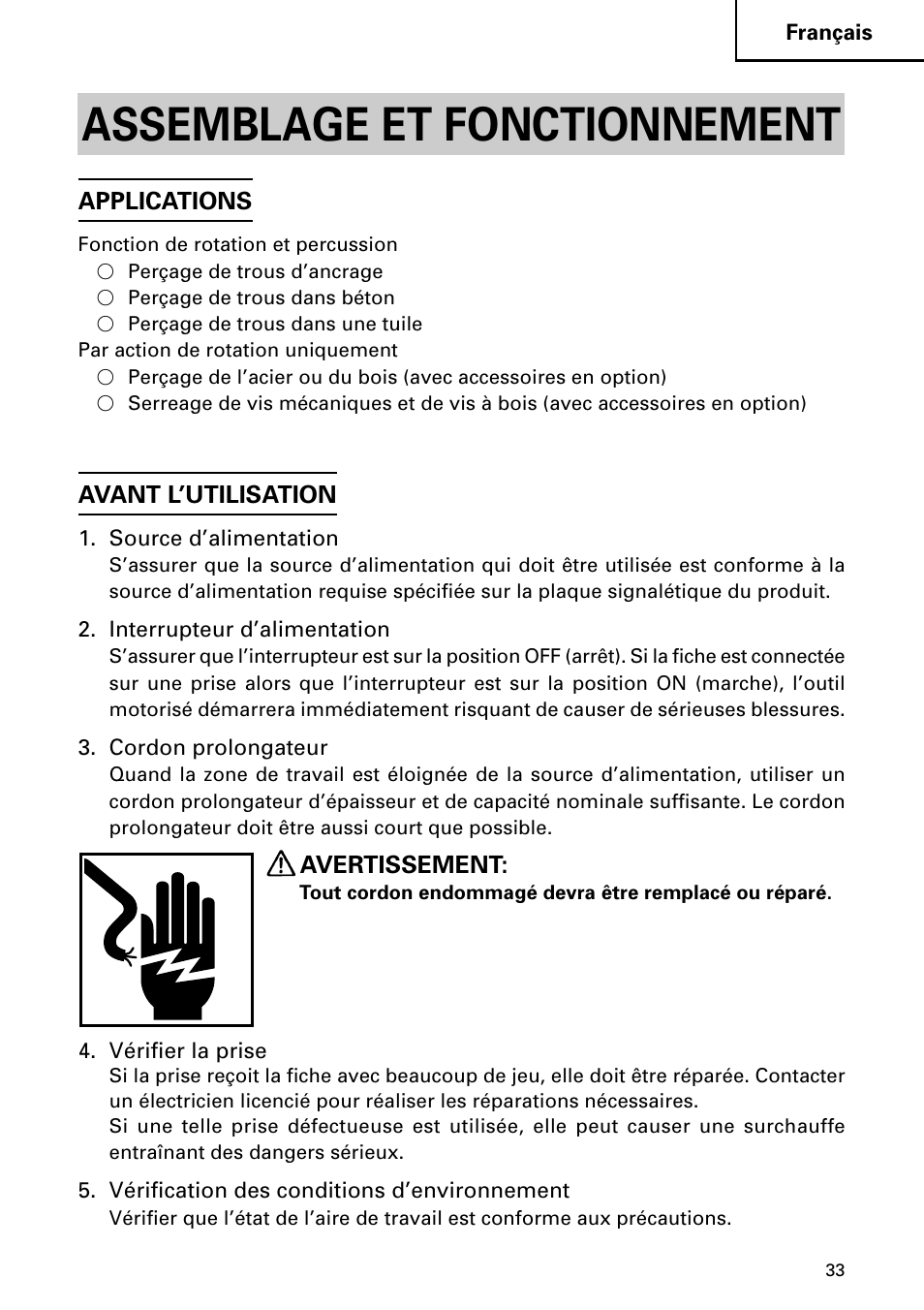 Assemblage et fonctionnement | InFocus DH 24PD3 User Manual | Page 33 / 76