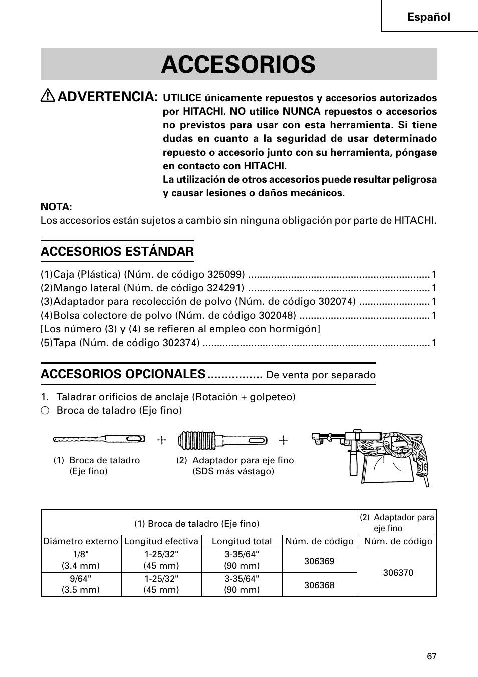 Accesorios, Advertencia, Accesorios estándar | Accesorios opcionales | InFocus DH 24PD3 User Manual | Page 67 / 76