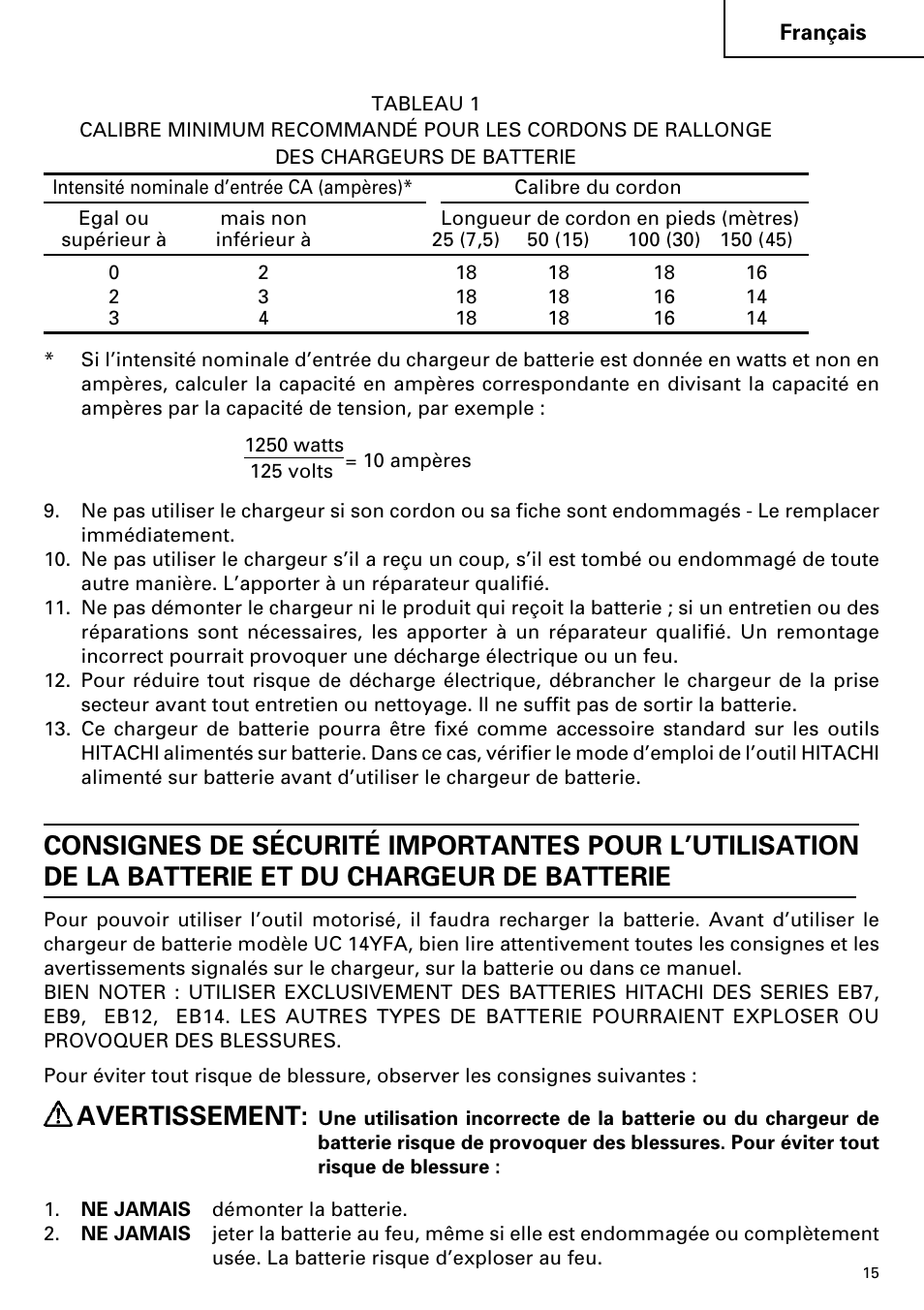 Avertissement | InFocus UC 14YFA User Manual | Page 15 / 34