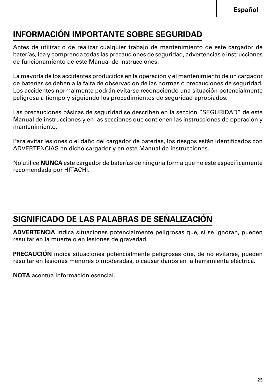 Información importante sobre seguridad, Significado de las palabras de señalización | InFocus UC 14YFA User Manual | Page 23 / 34