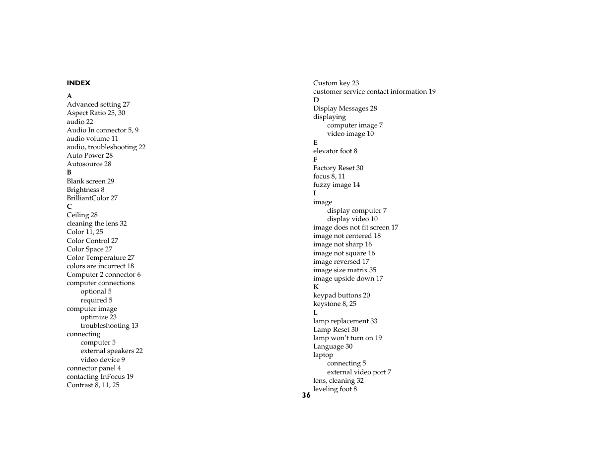 Index | InFocus IN37 User Manual | Page 37 / 39