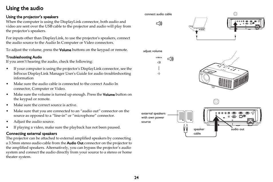 Using the audio | InFocus IN3102 User Manual | Page 25 / 39