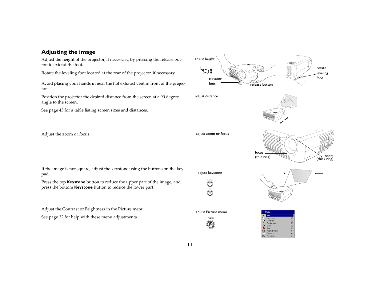 Adjusting the image | InFocus X1 User Manual | Page 11 / 49