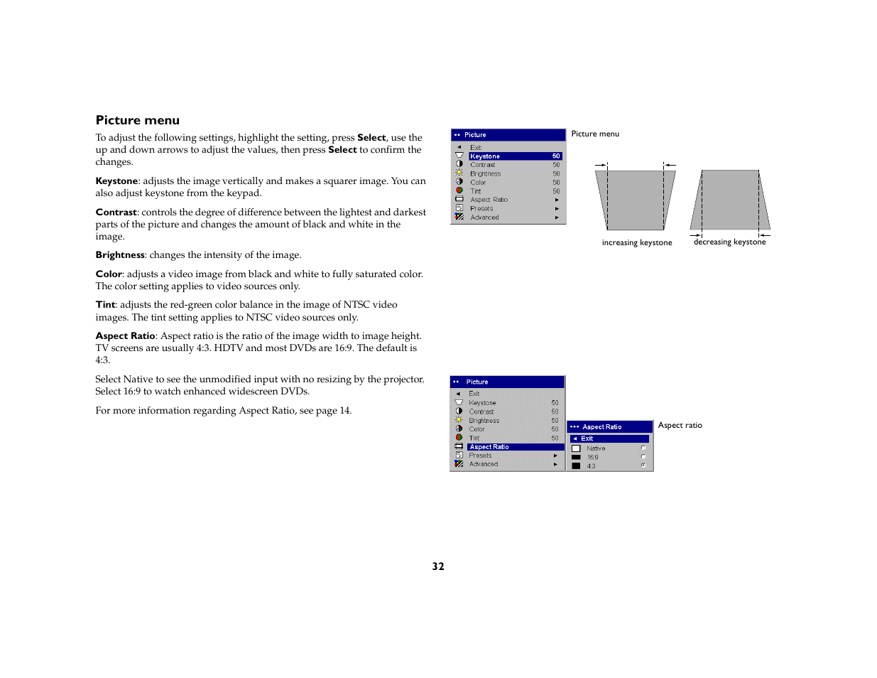 Picture menu | InFocus X1 User Manual | Page 32 / 49