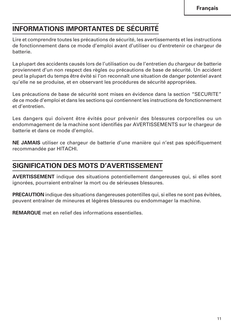 Informations importantes de sécurité, Signification des mots d’avertissement | InFocus UC 18SD User Manual | Page 11 / 32