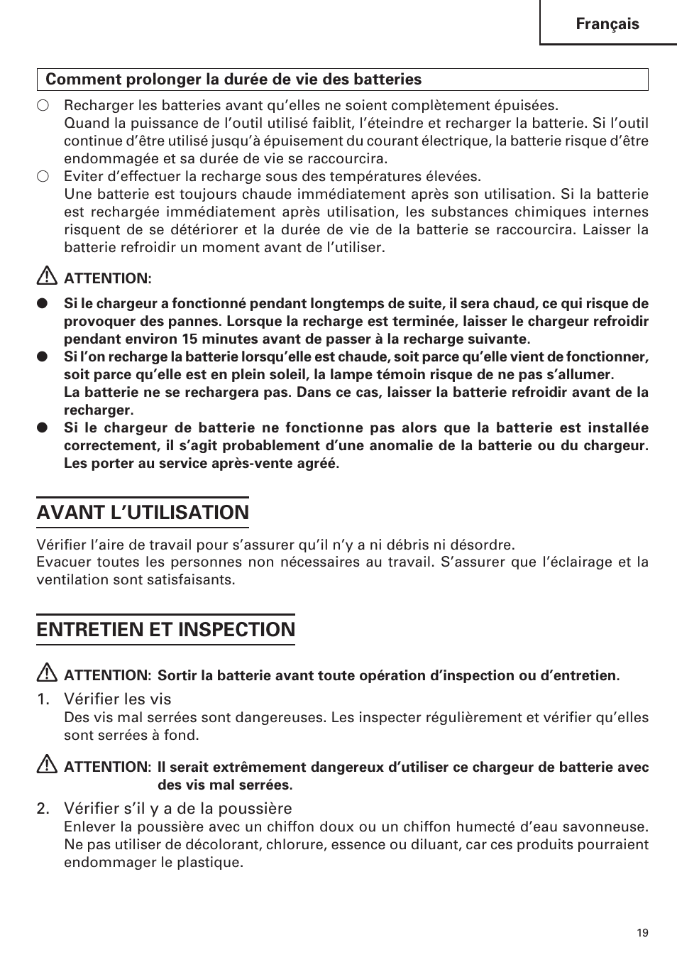 Avant l’utilisation, Entretien et inspection | InFocus UC 18SD User Manual | Page 19 / 32