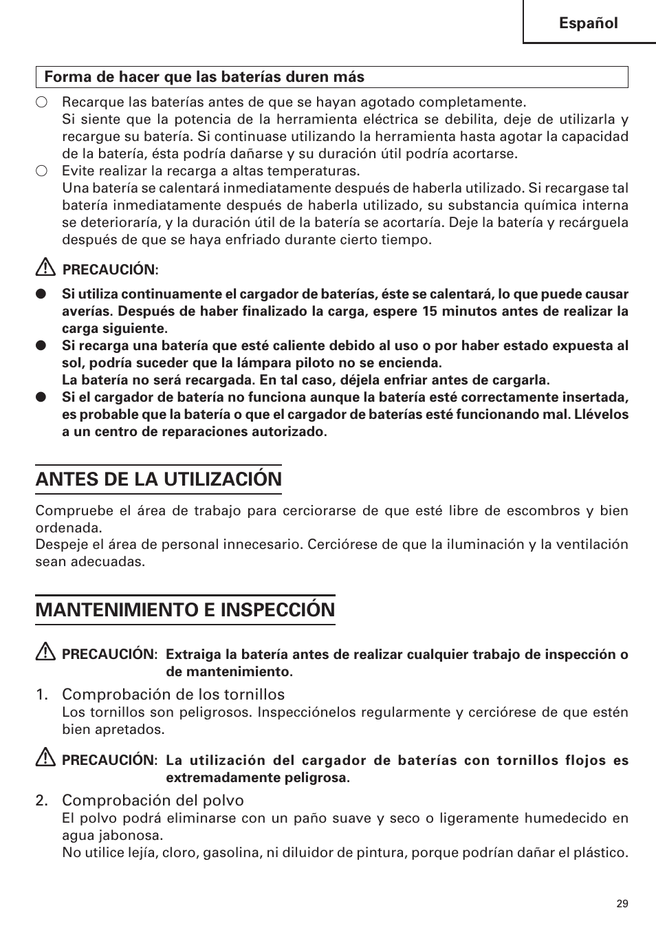 Antes de la utilización, Mantenimiento e inspección | InFocus UC 18SD User Manual | Page 29 / 32