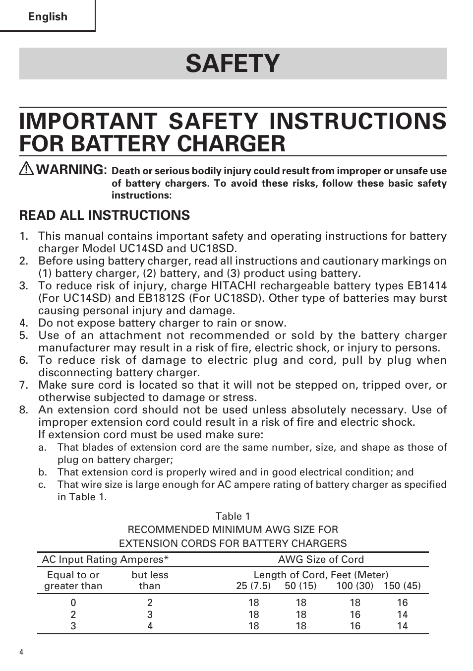 Safety, Important safety instructions for battery charger, Warning | Read all instructions | InFocus UC 18SD User Manual | Page 4 / 32