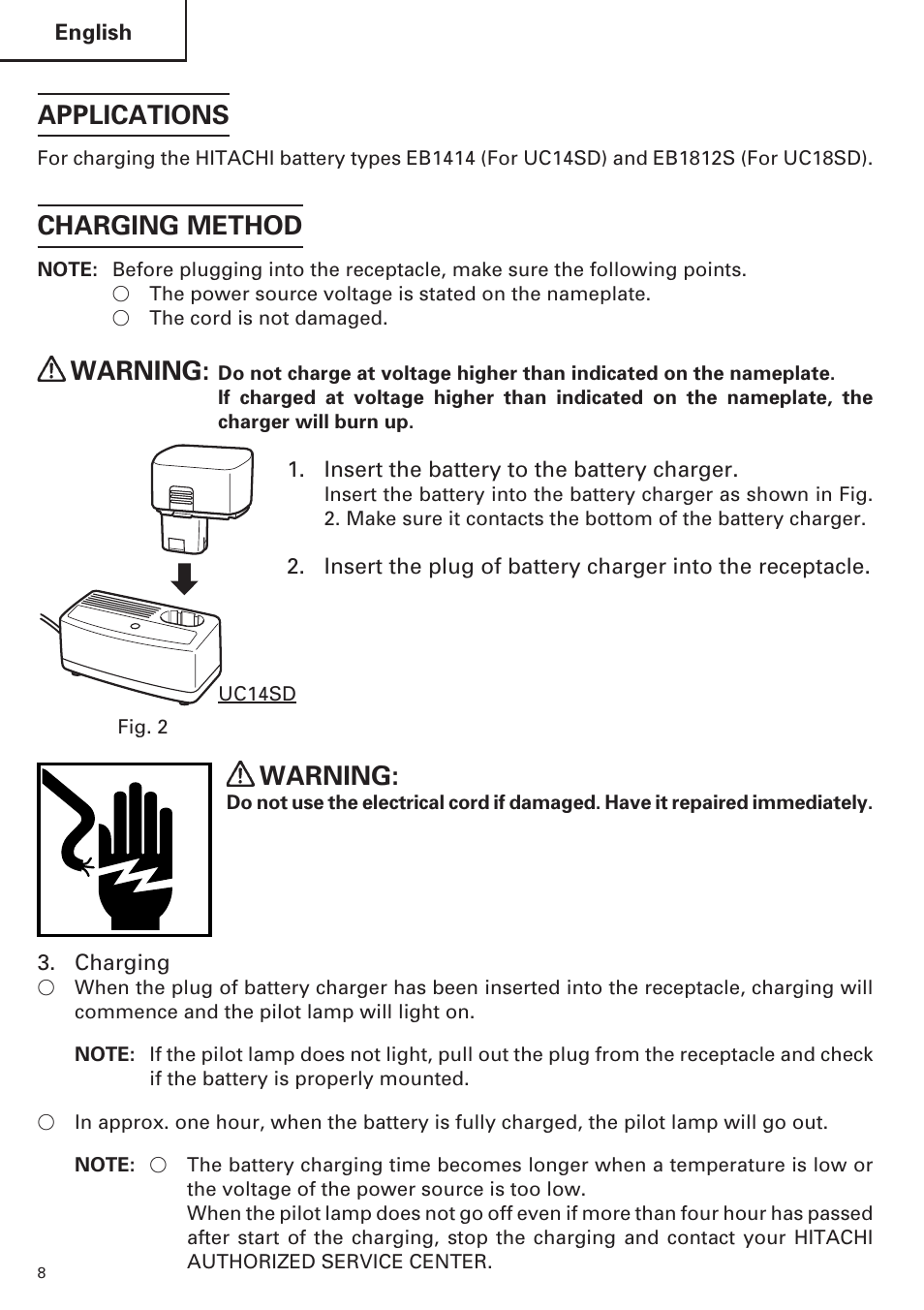 Applications, Charging method, Warning | InFocus UC 18SD User Manual | Page 8 / 32