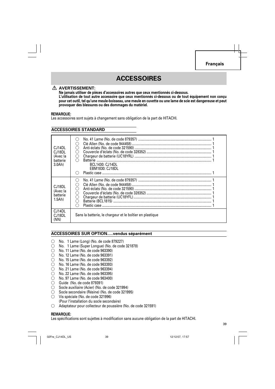 Accessoires | InFocus CJ 14DL User Manual | Page 39 / 64