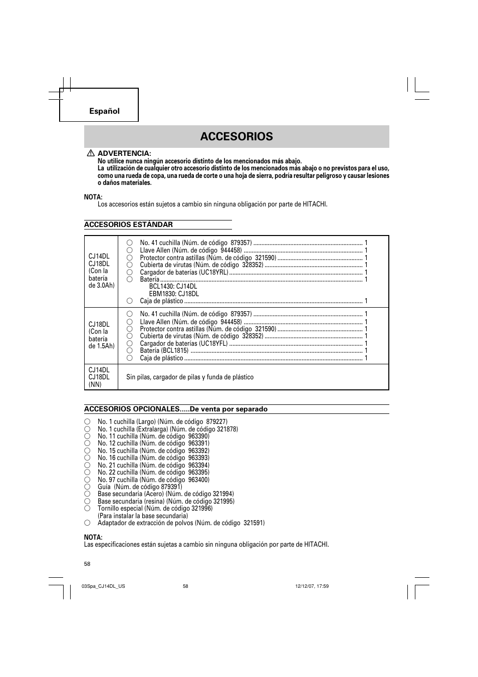 Accesorios | InFocus CJ 14DL User Manual | Page 58 / 64