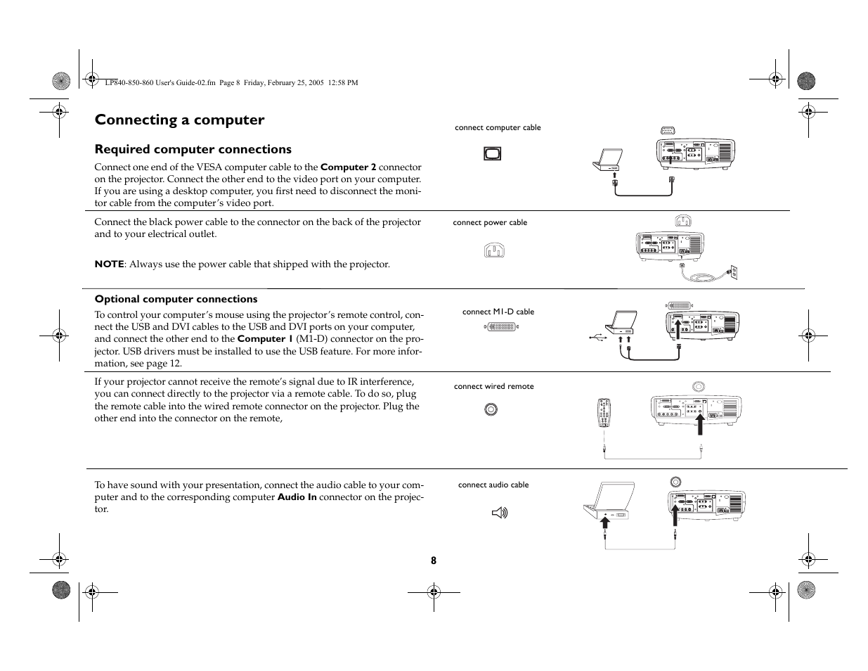 Connecting a computer | InFocus INTEGRATION LP840 User Manual | Page 10 / 60