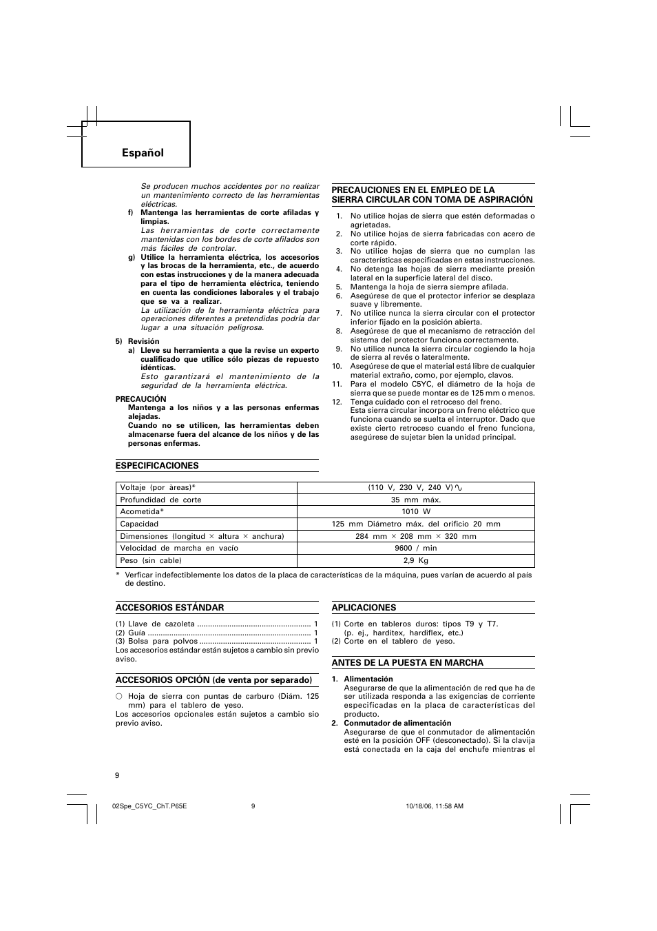 Español | InFocus C 5YC User Manual | Page 10 / 22