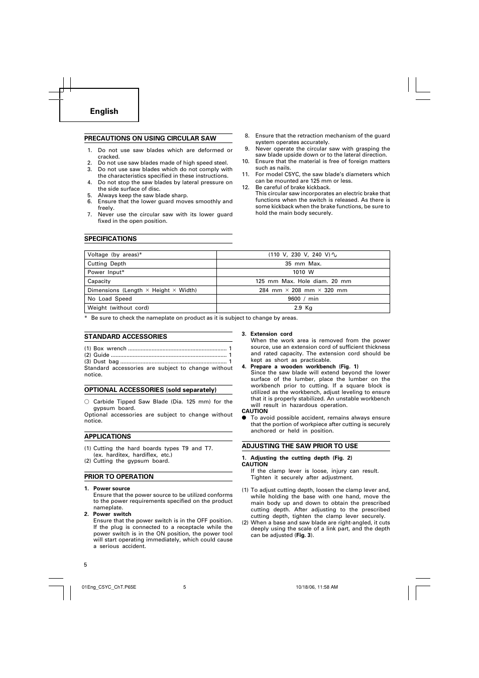 English | InFocus C 5YC User Manual | Page 6 / 22