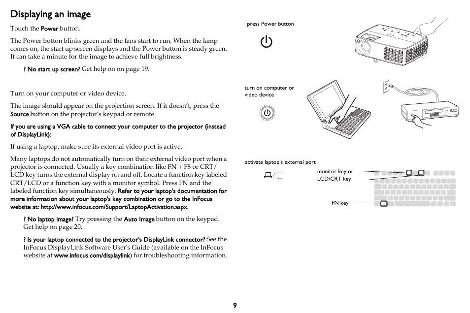 Displaying an image | InFocus DISPLAY LINK IN3902LB User Manual | Page 10 / 51