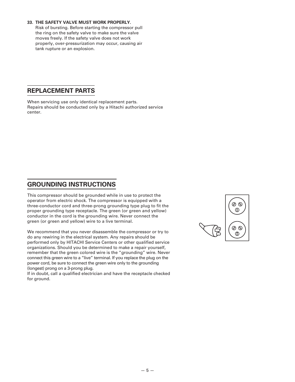 Grounding instructions, Replacement parts | InFocus EC 10SB (SL) User Manual | Page 5 / 18