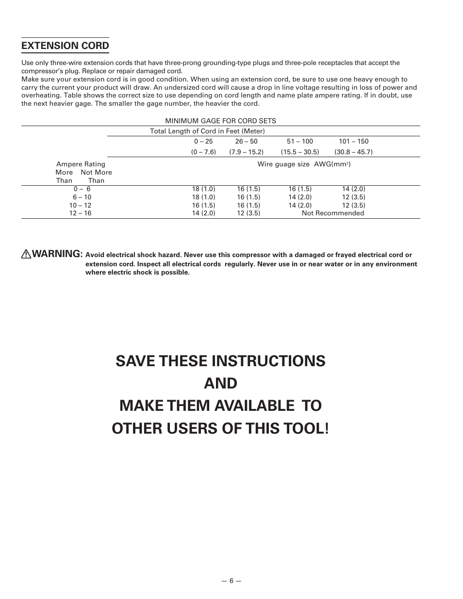 Extension cord, Warning | InFocus EC 10SB (SL) User Manual | Page 6 / 18