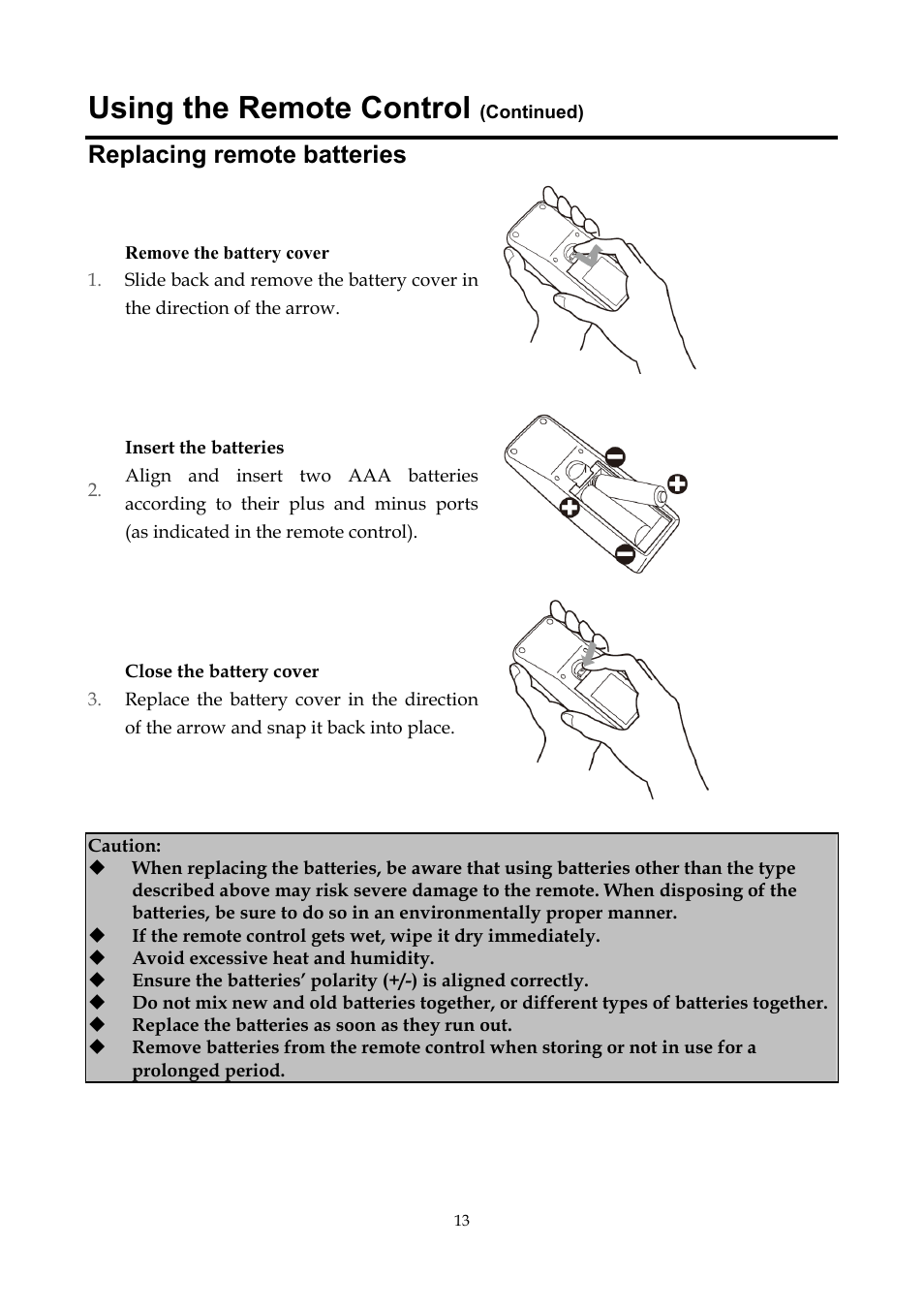 Replacing remote batteries, Using the remote control | InFocus ST-HB55A User Manual | Page 14 / 39