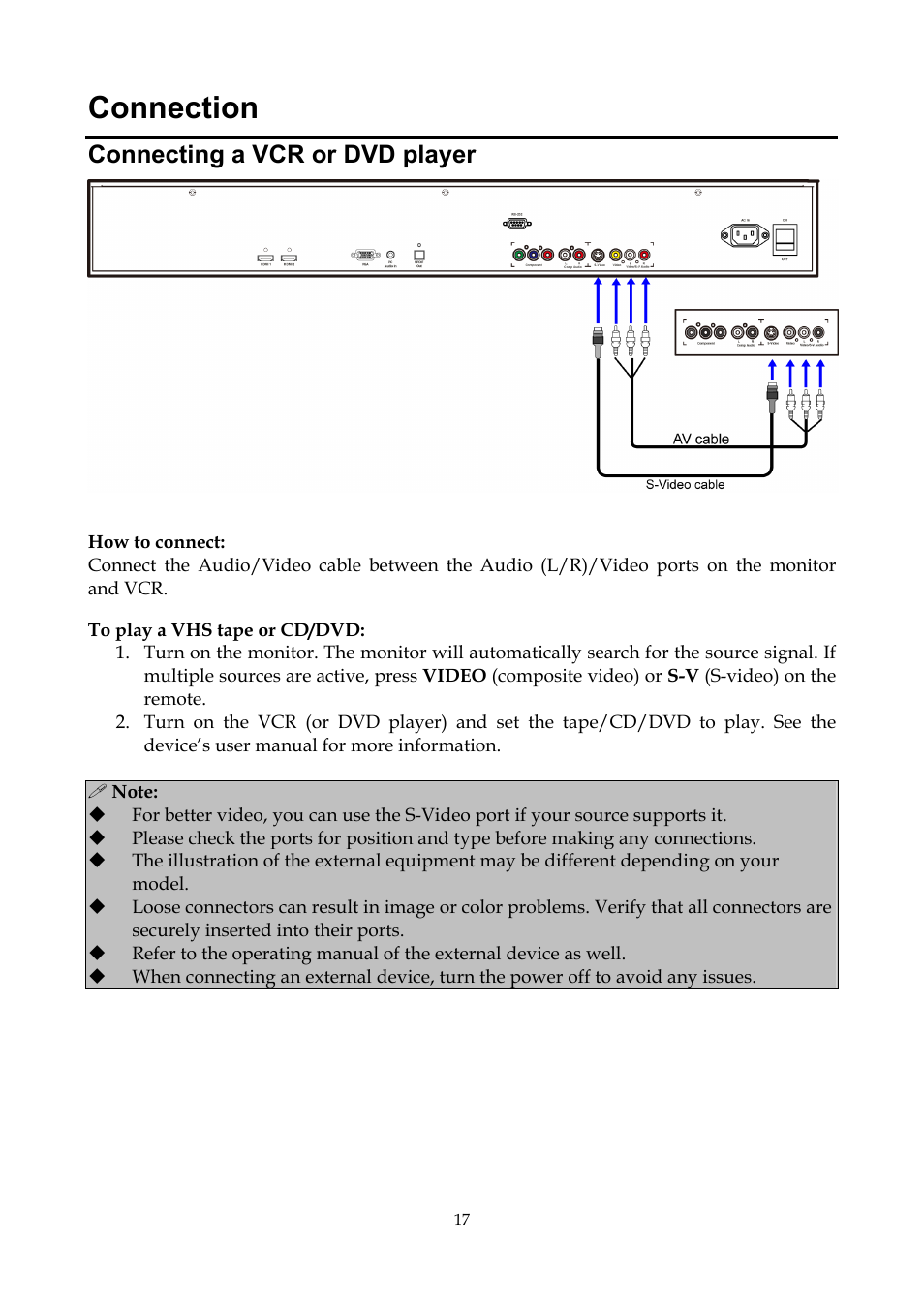 Connection, Connecting a vcr or dvd player | InFocus ST-HB55A User Manual | Page 18 / 39