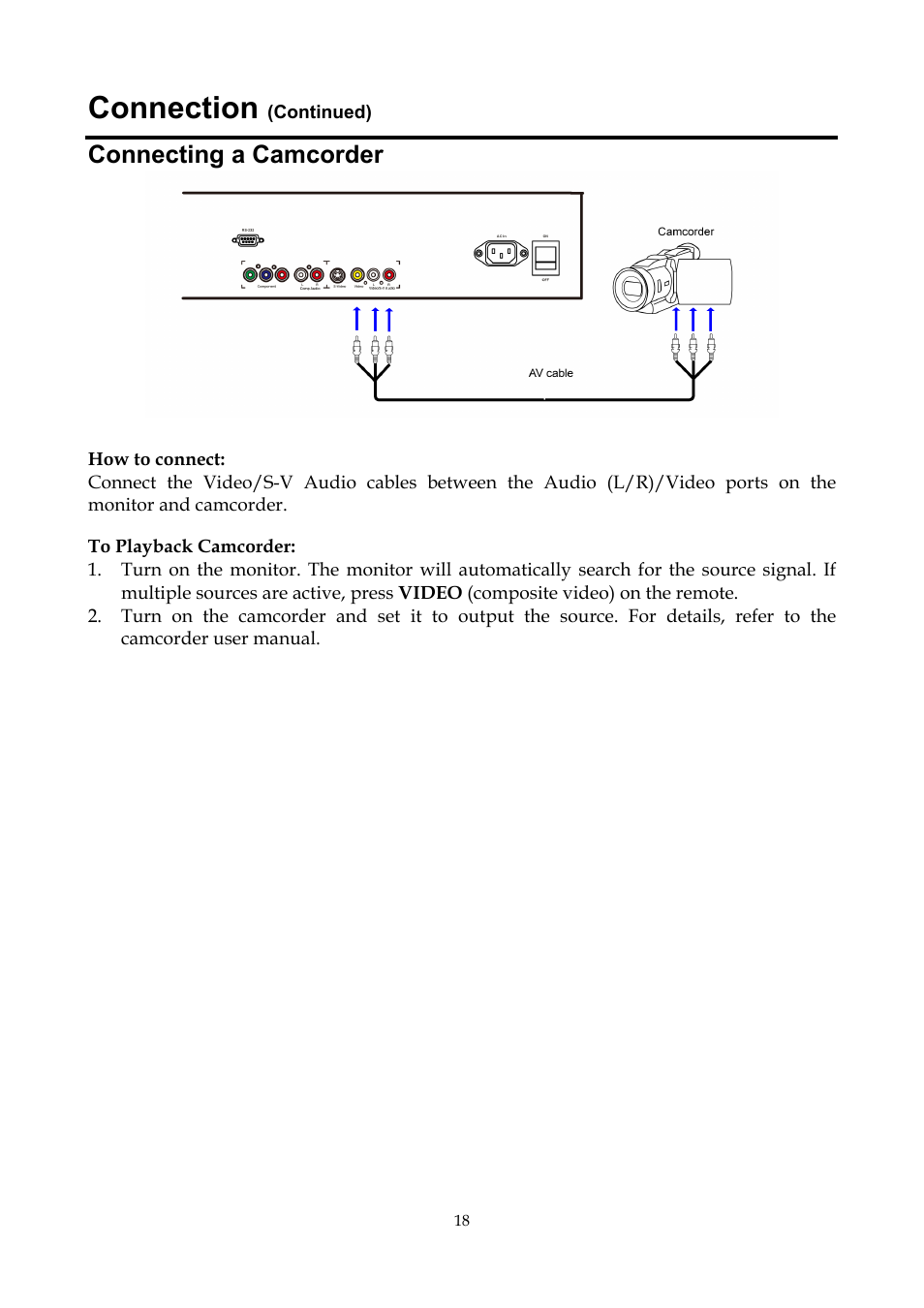 Connecting a camcorder, Connection | InFocus ST-HB55A User Manual | Page 19 / 39