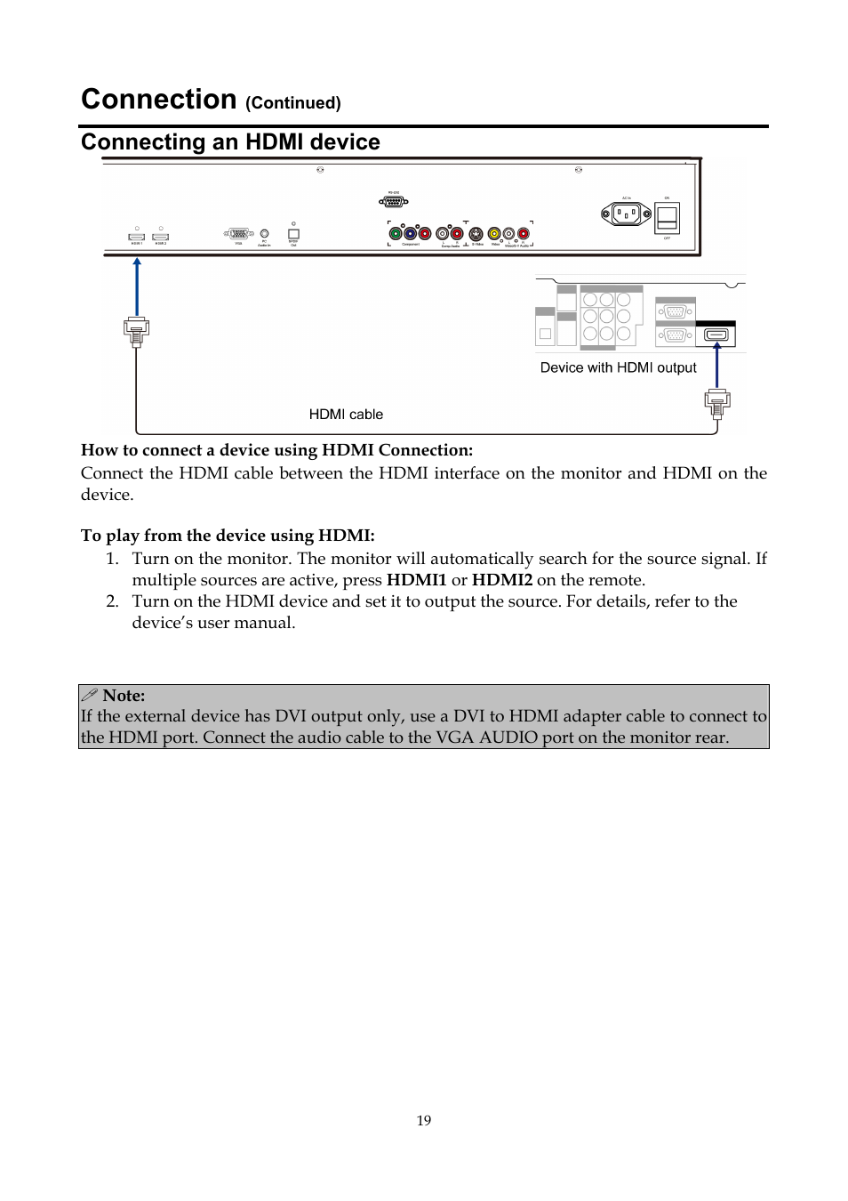 Connecting an hdmi device, Connection | InFocus ST-HB55A User Manual | Page 20 / 39