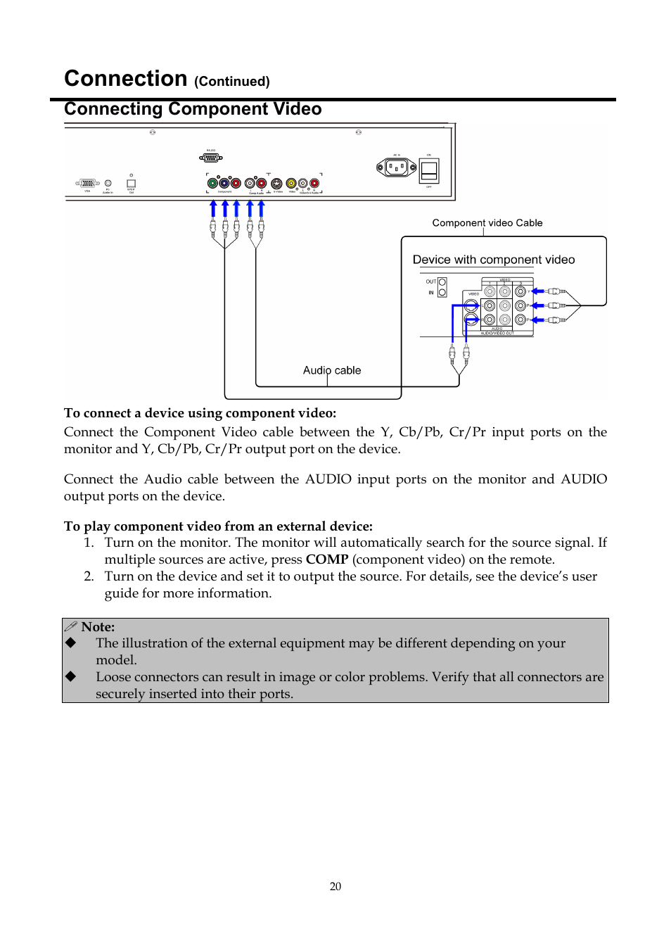 Connecting component video, Connection | InFocus ST-HB55A User Manual | Page 21 / 39