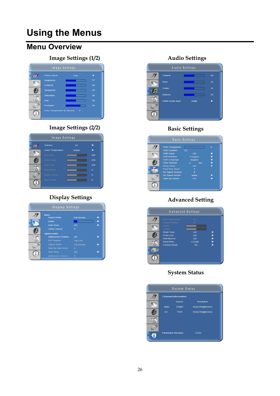 Using the menus, Menu overview | InFocus ST-HB55A User Manual | Page 27 / 39