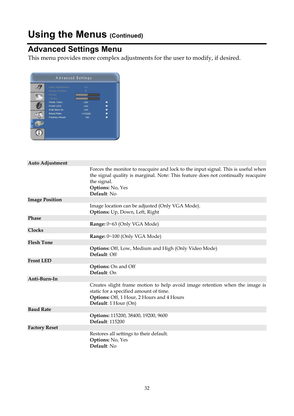 Advanced settings menu, Using the menus | InFocus ST-HB55A User Manual | Page 33 / 39