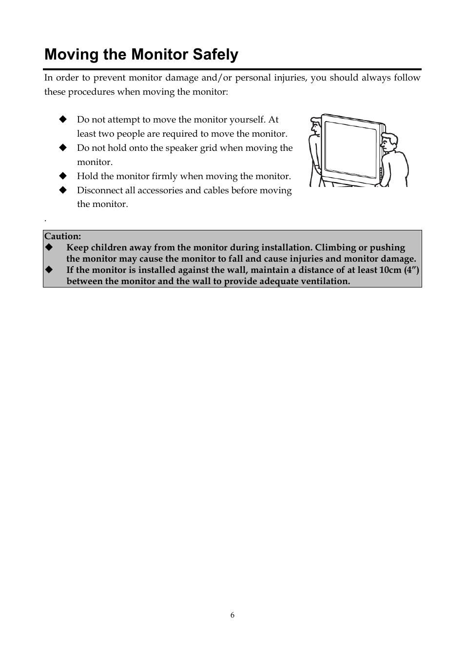 Moving the monitor safely | InFocus ST-HB55A User Manual | Page 7 / 39