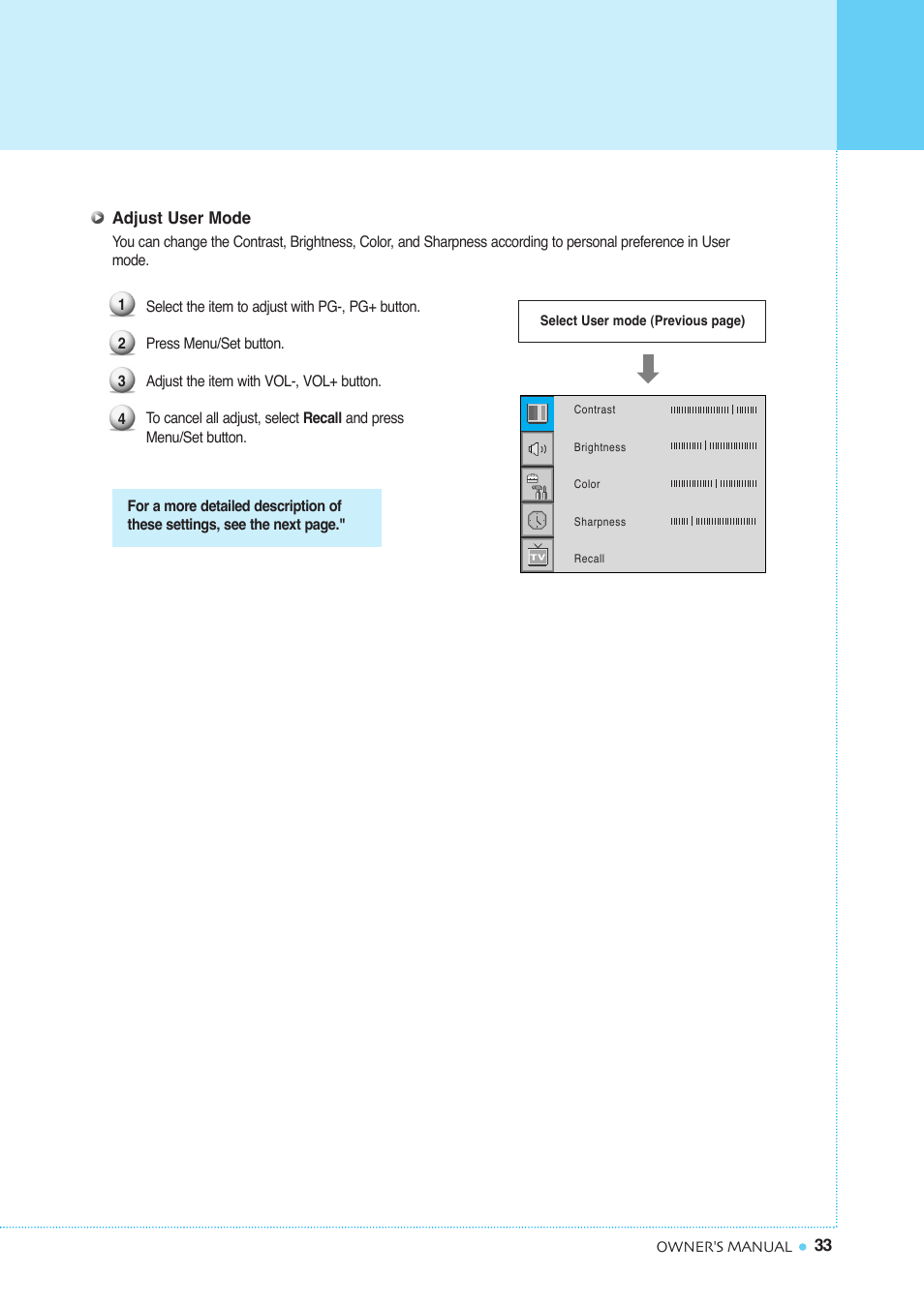 Setting the picture | InFocus TD40 PAL User Manual | Page 34 / 55