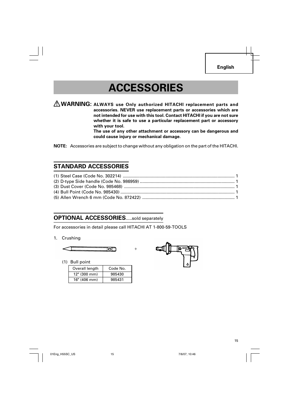 Accessories, Warning, Standard accessories | Optional accessories | InFocus H55SC User Manual | Page 15 / 48